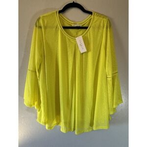 NWT Neon Yellow 80s Blouse With Scoopneck‎ And Bell Sleeves Size L